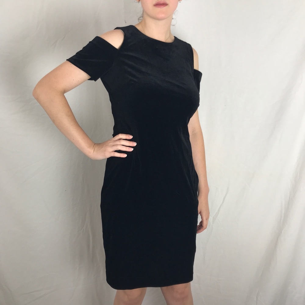 Calvin Klein Black Velvet Cold Shoulder Dress